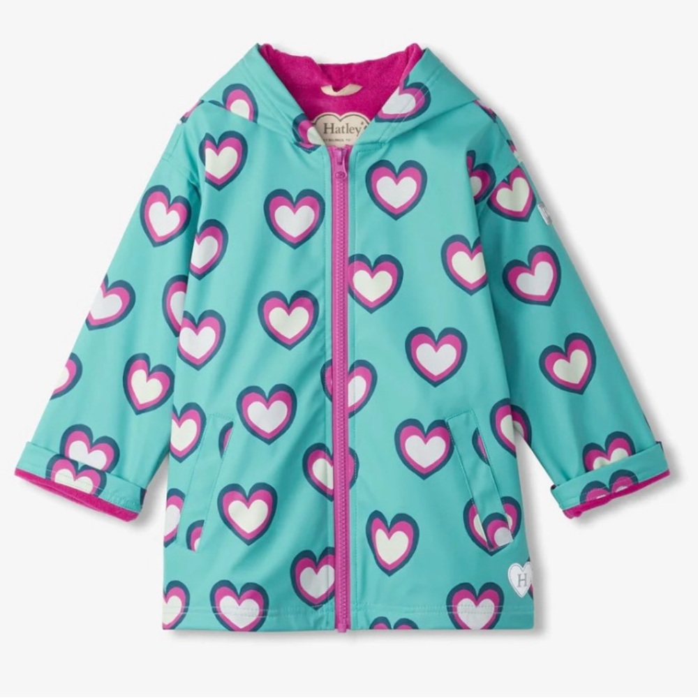 Hatley Girls Hearts Colour Changing Zip-Up Rain Jacket